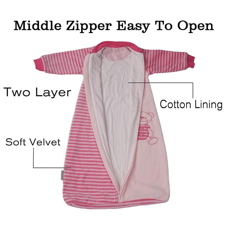 BLOOMSTAR Baby Sleep Sack Long Sleeves (18-36 Months) Cotton Velvet Wearable Blanket with Arms Toddler, 4 Seasons, 3t,Tog 2.0 Warm Soft, Girl Pink Color, 2 way zip S 18-24M - Image 4